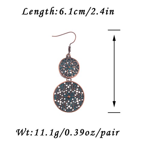 Bohemian Boho Blue/Green/Black Two Round Circle Metal Stud Women Hook Earrings - Picture 11 of 14