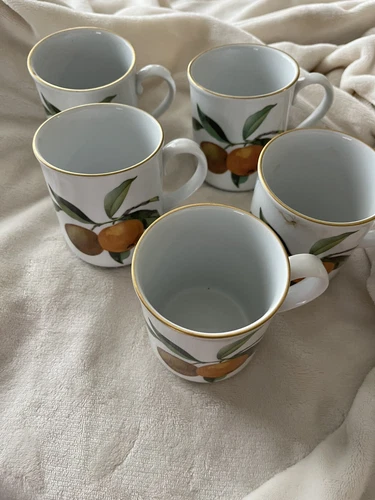 5 Royal Worcester EVESHAM GOLD Coffee Mugs SET OF FIVE  GOLD ON EDGE
