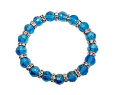 Turquoise aqua blue color glass bead stretch bracelet with crystal beads New