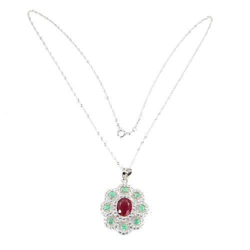 Sommer 925 Silber Halskette Oval Rubin 10x8mm Smaragd Edelstein Schmuck 18in - Bild 3 von 10