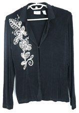 CHICO'S TRAVELERS Women's Slinky Travel Knit Jacket Embroidered Beaded Black 2 L