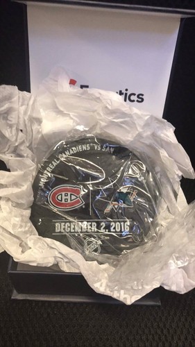Pre-Game Used San Jose Sharks Warm Up Puck vs Montreal Canadiens