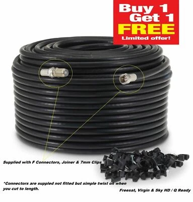 10m Negro RG6 F Satélite Freesat Digital para Sky HD Q TV Cable Coaxial Aéreo Plomo