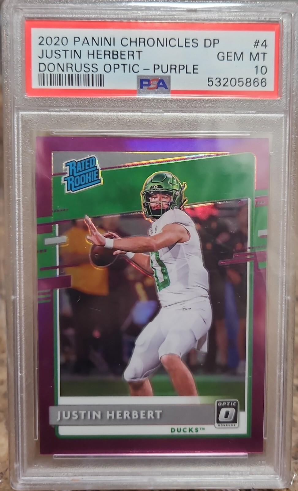 Justin Herbert Panini Chronicles Draft Picks Donruss Optic Rated Rookies #4 Purple