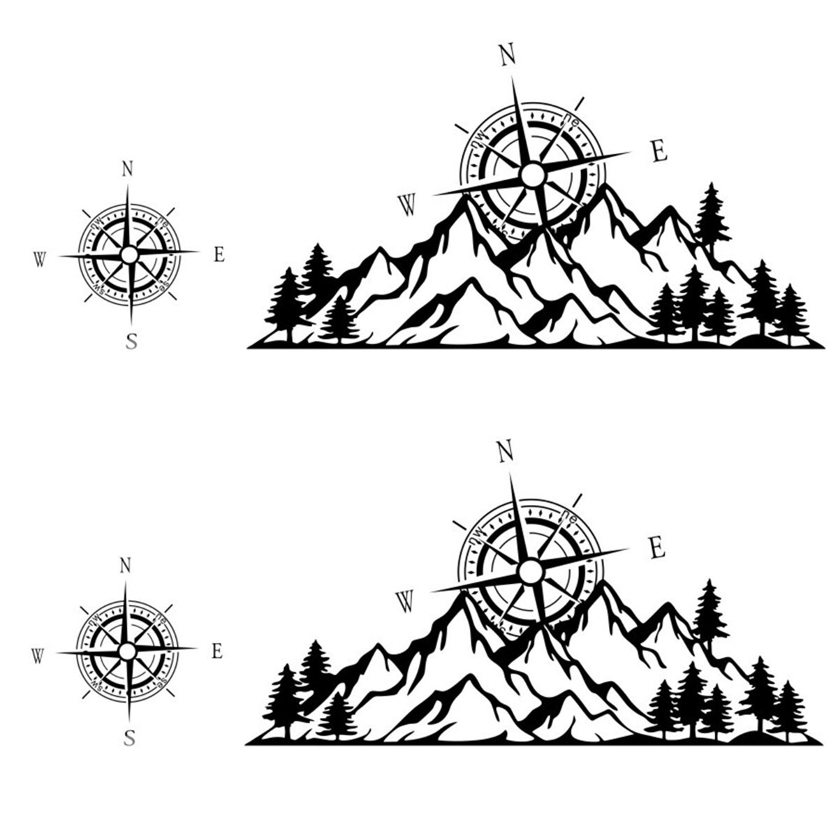 Car Truck SUV Sticker Compass Tree Mountain Graphic Body Decoration Vinyl Decals