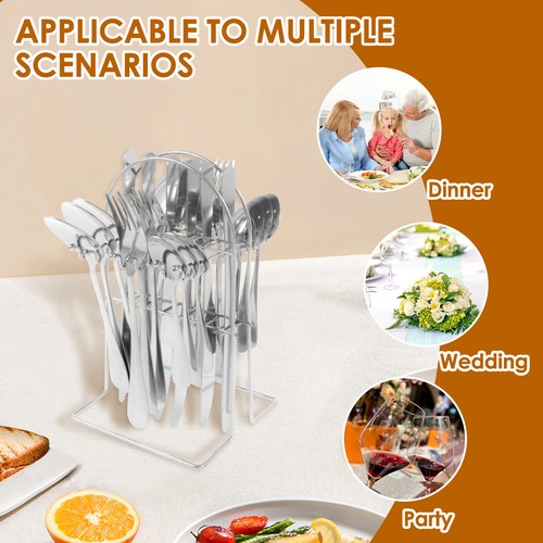 24Pcs Flatware Set Sturdy Stainless Steel Silverware Set Practical Tableware ☣ - Picture 8 of 21