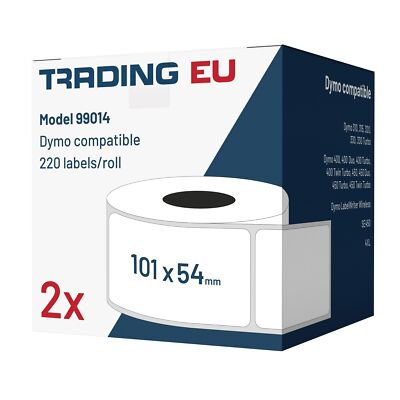 2x Etiketten 99014 Kompatibel Zu DYMO – 54x101mm, 220 Etiketten/Rolle, Adressetiketten, Weiß, Selbstklebend