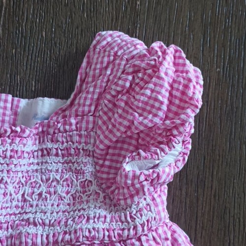 Ralph Lauren Dress Baby 6 Months Pink W/Slip Checker Puffy Shoulders fit&Flare - Picture 5 of 11
