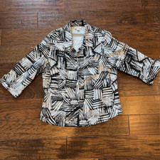 Coldwater Creek Black White Jacket Geometric Large Button Front Classic Office