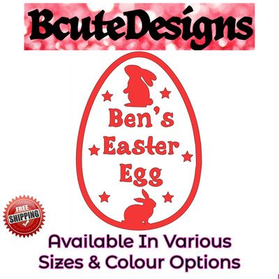 HAPPY OSTERN EGG PERSONALISIERTER NAME VINYL ABZIEHBILD TRANSFER AUFKLEBER HASEN x6 MENGE