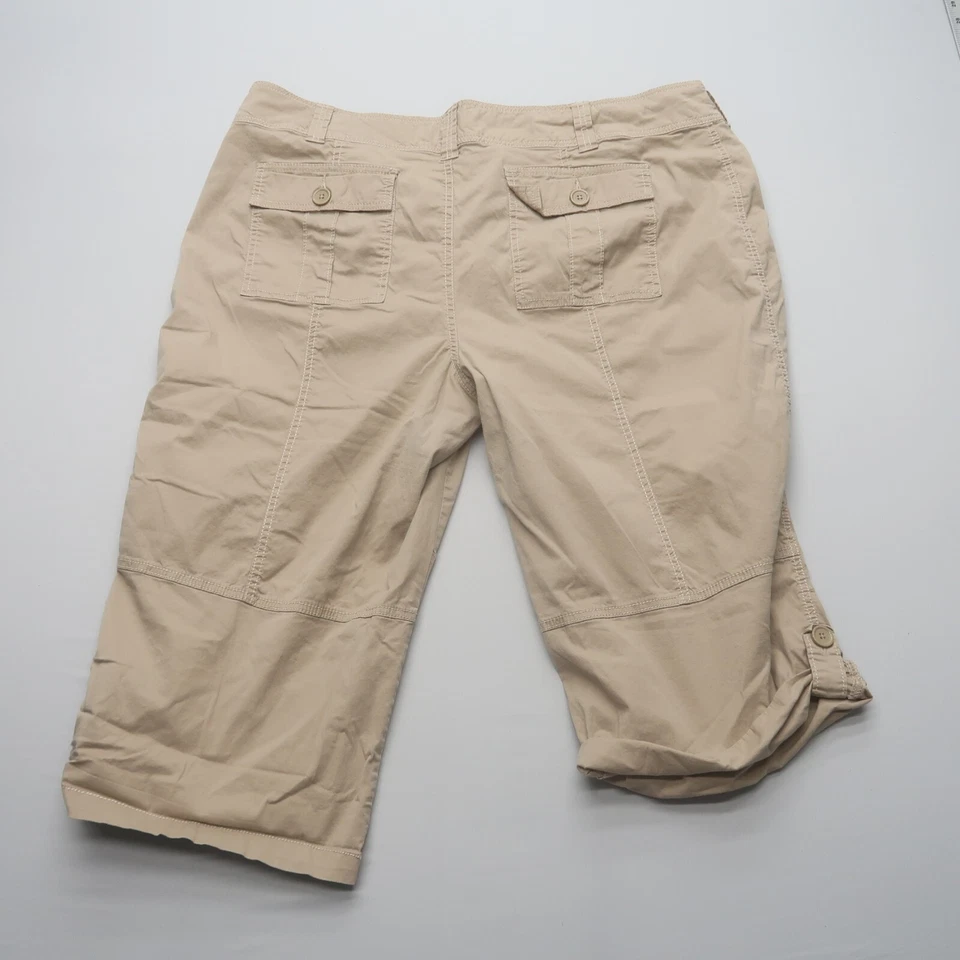 Модный жук женщин грузовой капри брюки размер 24 Вт бежевый хлопок эластичной свернуть вверх - Изображение 2 из 4
