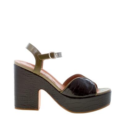 CHIE MIHARA Damen Schuhe Sandale Dede Leder Kokos Print Schwarz Grün Platform