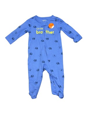 Carter's Baby Boy's Bodysuit Little Brother 2-Way Zip Footed Pajamas Blue NWT