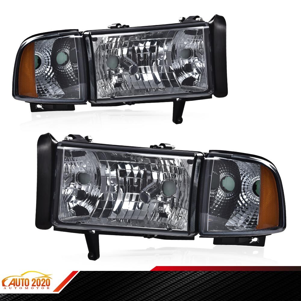 HEADLIGHT LAMPS SMOKE LENS AMBER CORNER FIT FOR 1994-02 DODGE RAM 1500 2500 3500