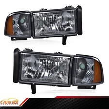 Headlight Lamps Smoke Lens Amber Corner Fit For 1994-02 Dodge Ram 1500 2500 3500