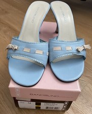 Bandolino~7.5M~DBZelda~Open Toe Pumps Shoes~Kitten Heel~Blue~Leather~Vintage 00s