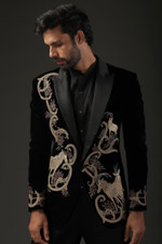 Men Black Designer 2Pc custom made Embroidered Western wedding cocktail Outfits