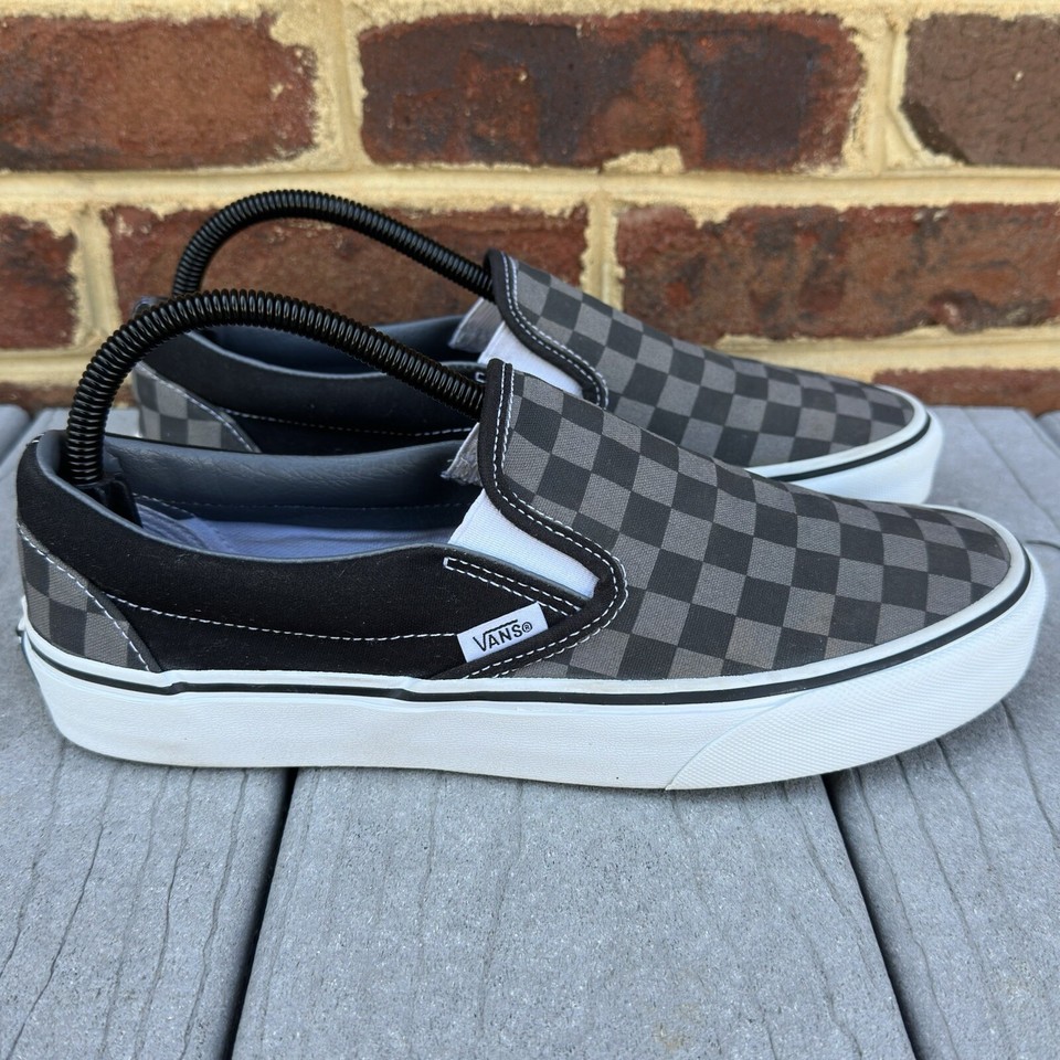 Vans CheckerBoard Slip On Mens 8 Womens 9.5 Black Gray Low Top Canvas