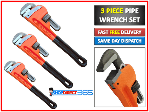 3pc HEAVY DUTY STILSON MONKEY PIPE WRENCH SET Adjustable Plumbers 10" 14" 18" - Picture 2 of 3