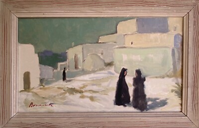 Vintage Modernist Ölgemälde Ibiza Mediterran Landschaft Uno Bornemark 1953