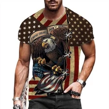 T Shirts Men Short Sleeve Eagle American Flag Fashion Graphic Silky Soft T-Shirt