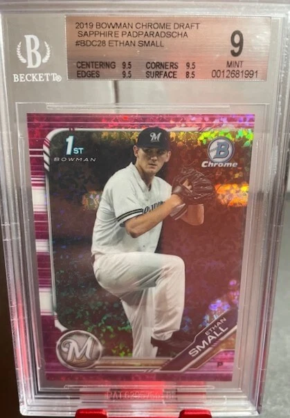 2019 Bowman Chrome Draft Sapphire Padparadscha 1/1 Ethan Small BGS 9