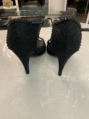 Sergio Rossi Black Satin and Leather Embellished Sandals Size 38 - Picture 7 of 7