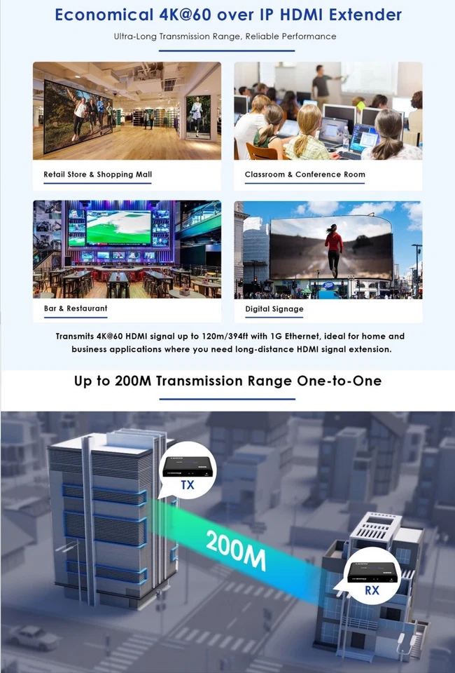 Up to 120M, 4K@60Hz LKV483Pro HDMI 2.0 Extender 18Gbps Loop-out IR Over Cat5e/6 - Image 4 of 4