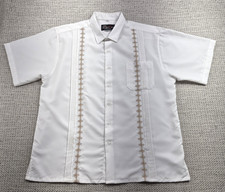Seda Lino Button Up Shirt Mens 44 White Embroidered Short Sleeve Guayabera