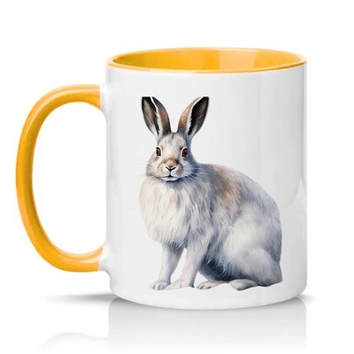 Weiße flauschige Hase Illustration Unisex 11 Unzen Keramiktasse Tierliebhaber Geschenk