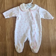 Vintage Babygro White and Pink Floral Footie Size 0 to 3 Months