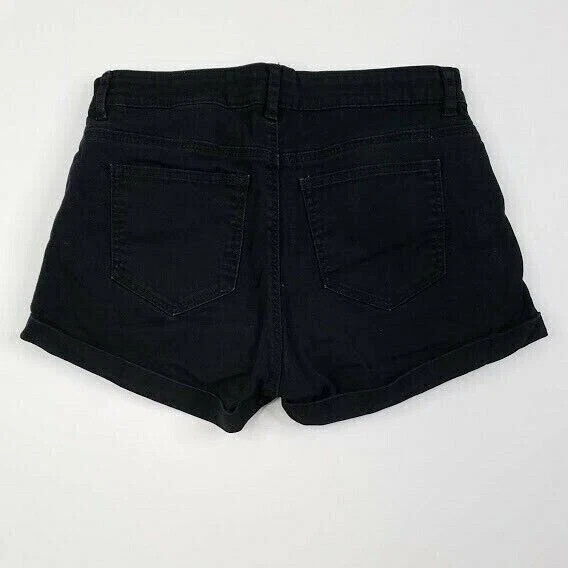 H&M Women's Black Denim High Rise Cuffed Jean Shorts Size US 4 thumbnail 2