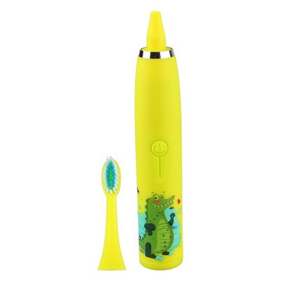 (Yellow)Children Electric Toothbrush 4 Gears 8 Brush Heads USB Charging Kids