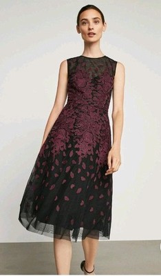 BCBG Max Azria Dress Womens 8 Red Black Floral Embroidered Tulle Mesh Gown  NWT | eBay