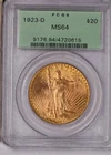 1923-D Gold St. Gaudens Double Eagle $20 PCGS MS64. Denver Mint.Old Green holder