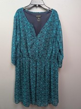 En Focus Women Dress Womens 20W Teal Black Geometric V-Neck 3/4 Sleeve Plus