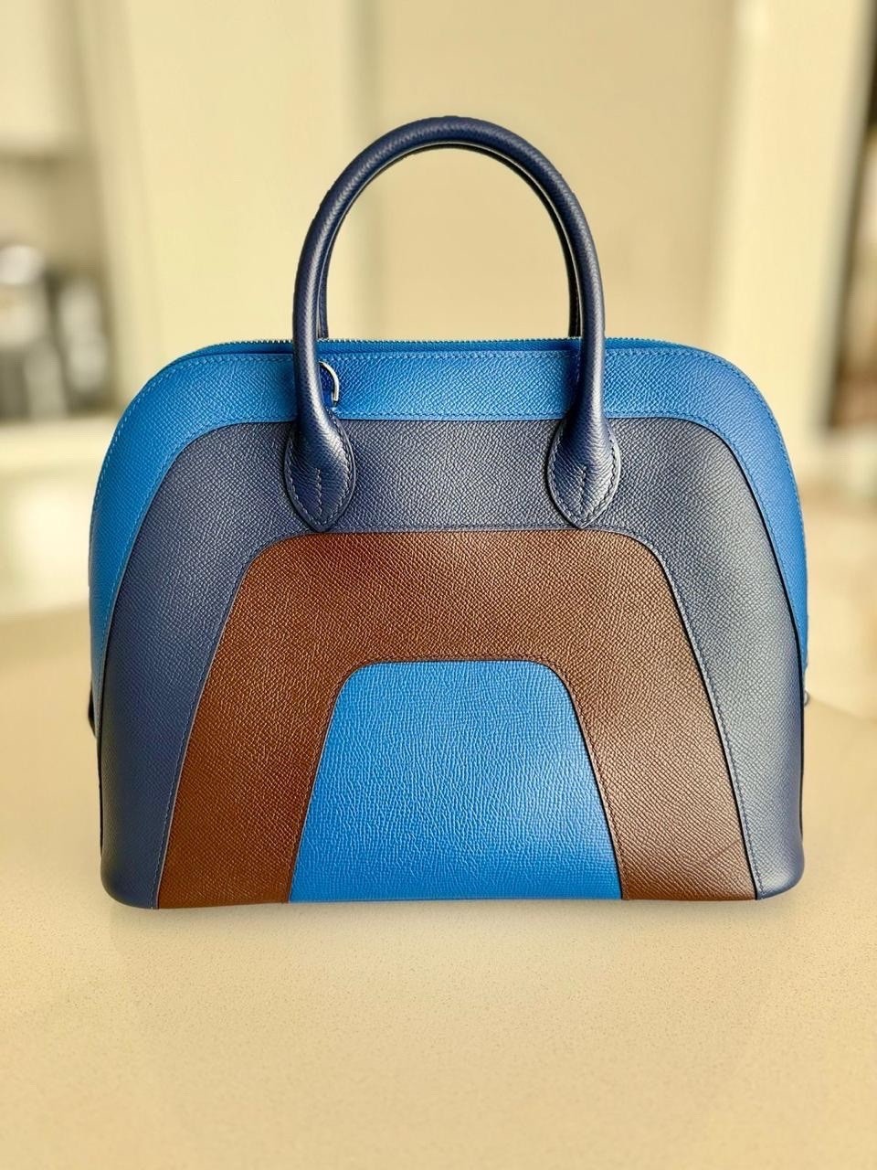 Hermes Rainbow Bolide 30 - Bleu Frida, Bleu Saphir & Rouge sellier Epsom Bag