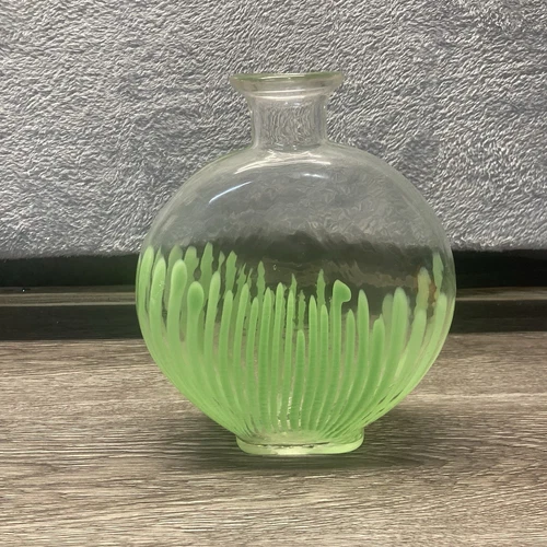 Vintage 1950's Dino Martens Murano Filigrana Lime Green Striped Vase Handblown
