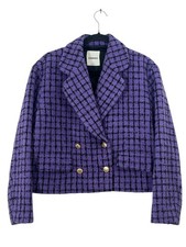 Sandro Cropped Tweed Blazer Jacket Purple Pre-Loved