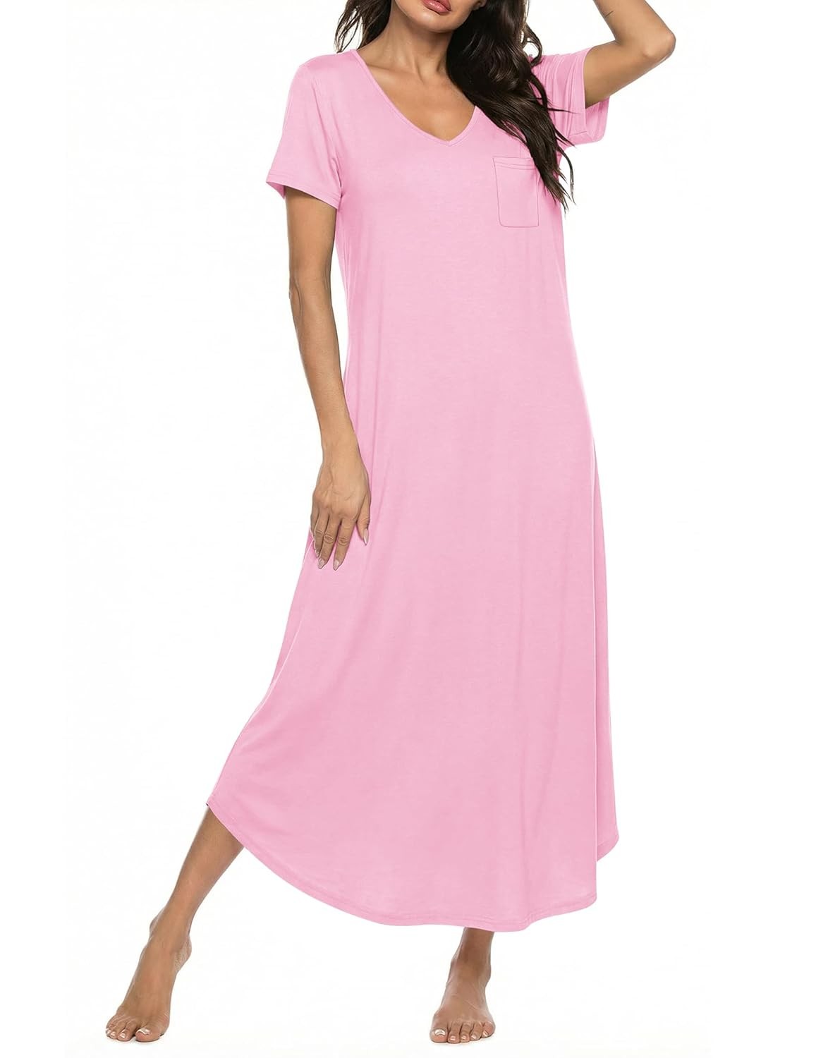 long bamboo nightgown women short sleeve viscose sleepshirt pajama dress long