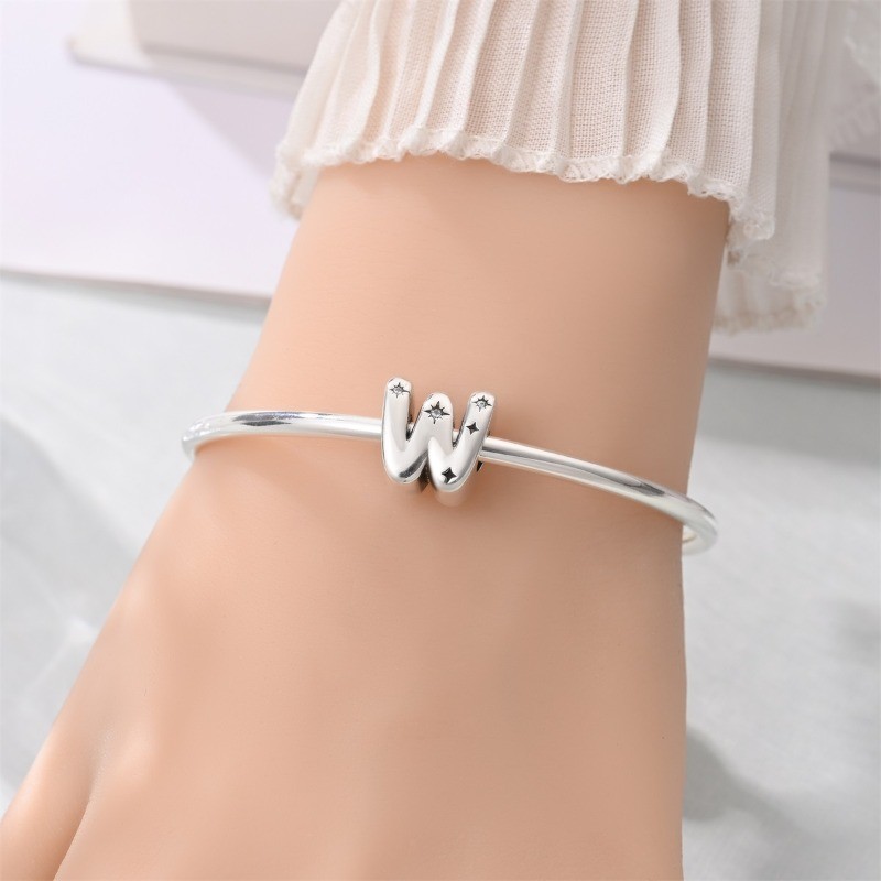 KUNSIR 925 Sterling Silver Letter W Charm For Bracelet Or Necklace Pendant Charm