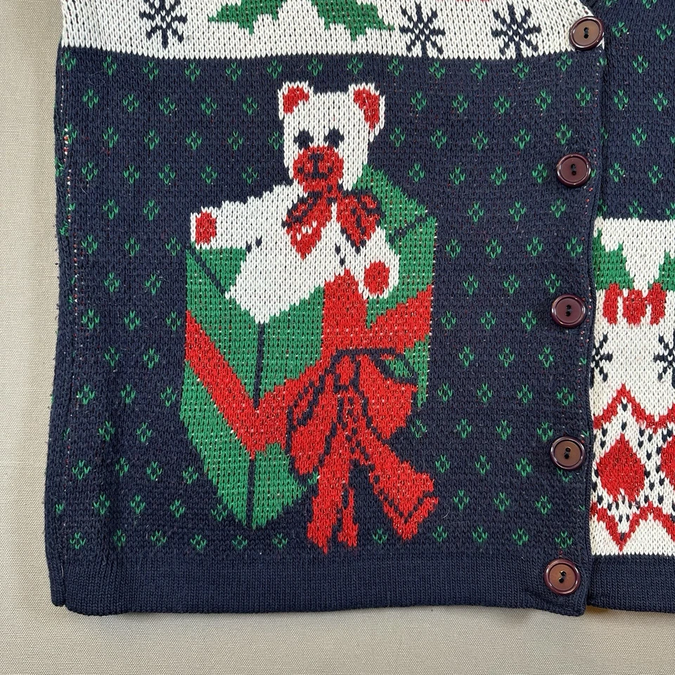 Винтажный Cabin Creek Рождество вязаный кардиган свитер - женщин XL - синий/зеленый/красный - Изображение 2 из 4