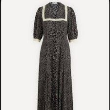 RIXO Ellen Polka Dot Maxi Dress Black White Size Small