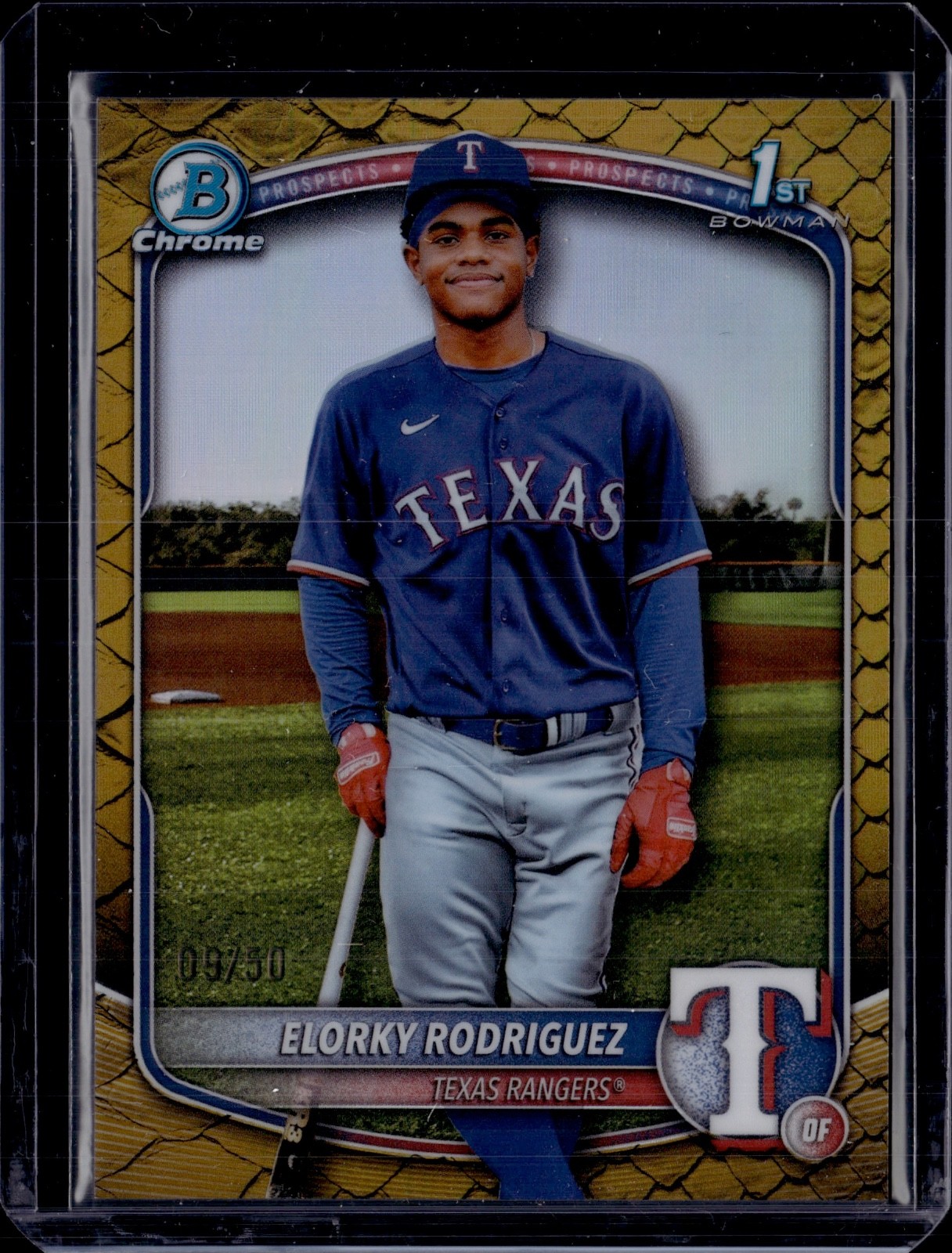 2025 Bowman Chrome Elorky Rodriguez 1st Bowman Gold Reptilian Refractor 09/50