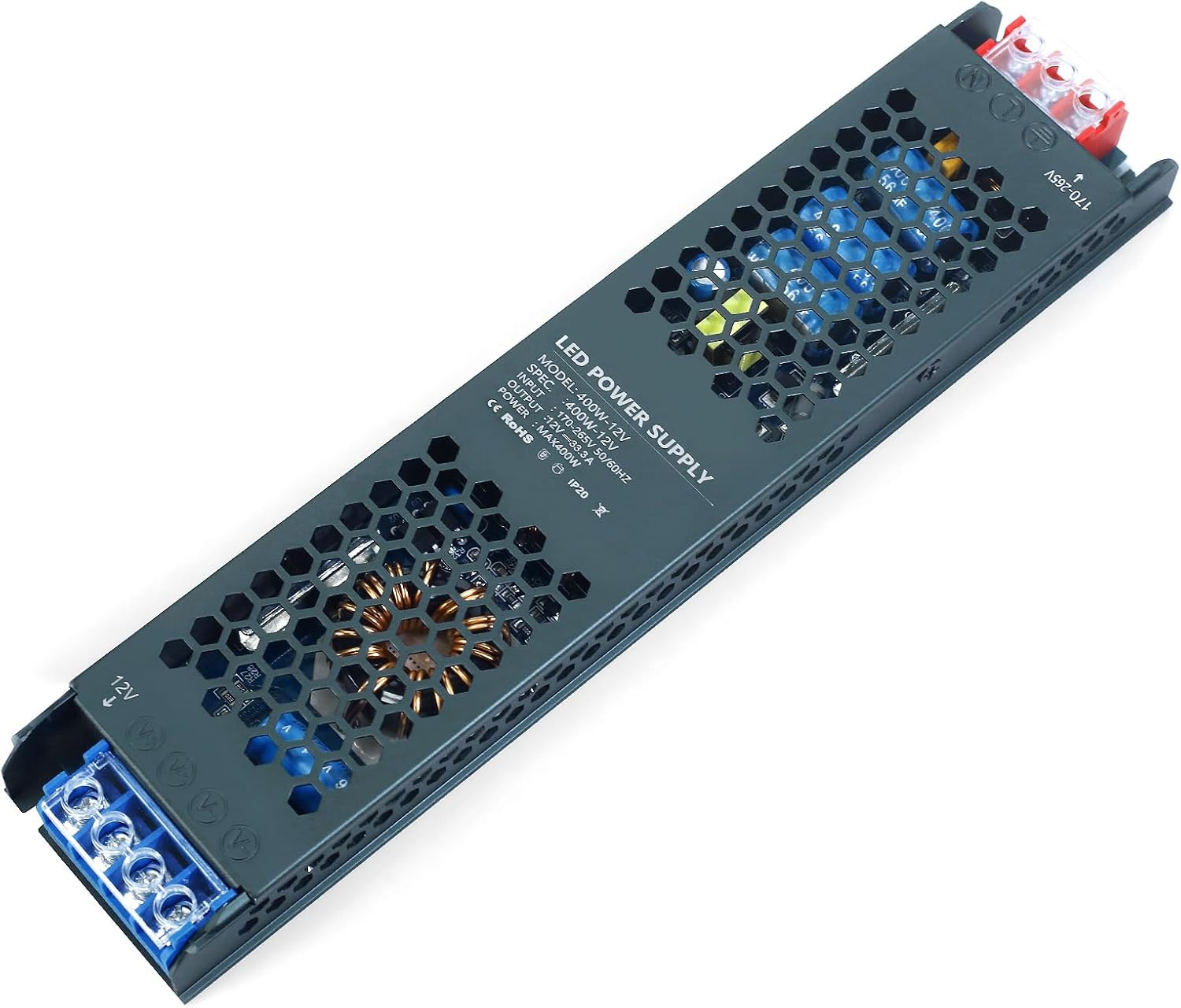 Alimentatore 12V 400W 33.3A Driver LED Ultra Slim Professionale