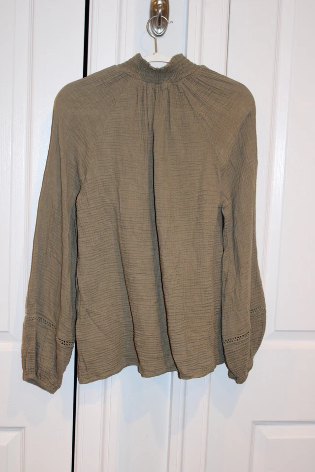 Top campesino manga larga fluido gasa alta roja con detalle de ganchillo talla grande Foto 2 de 2