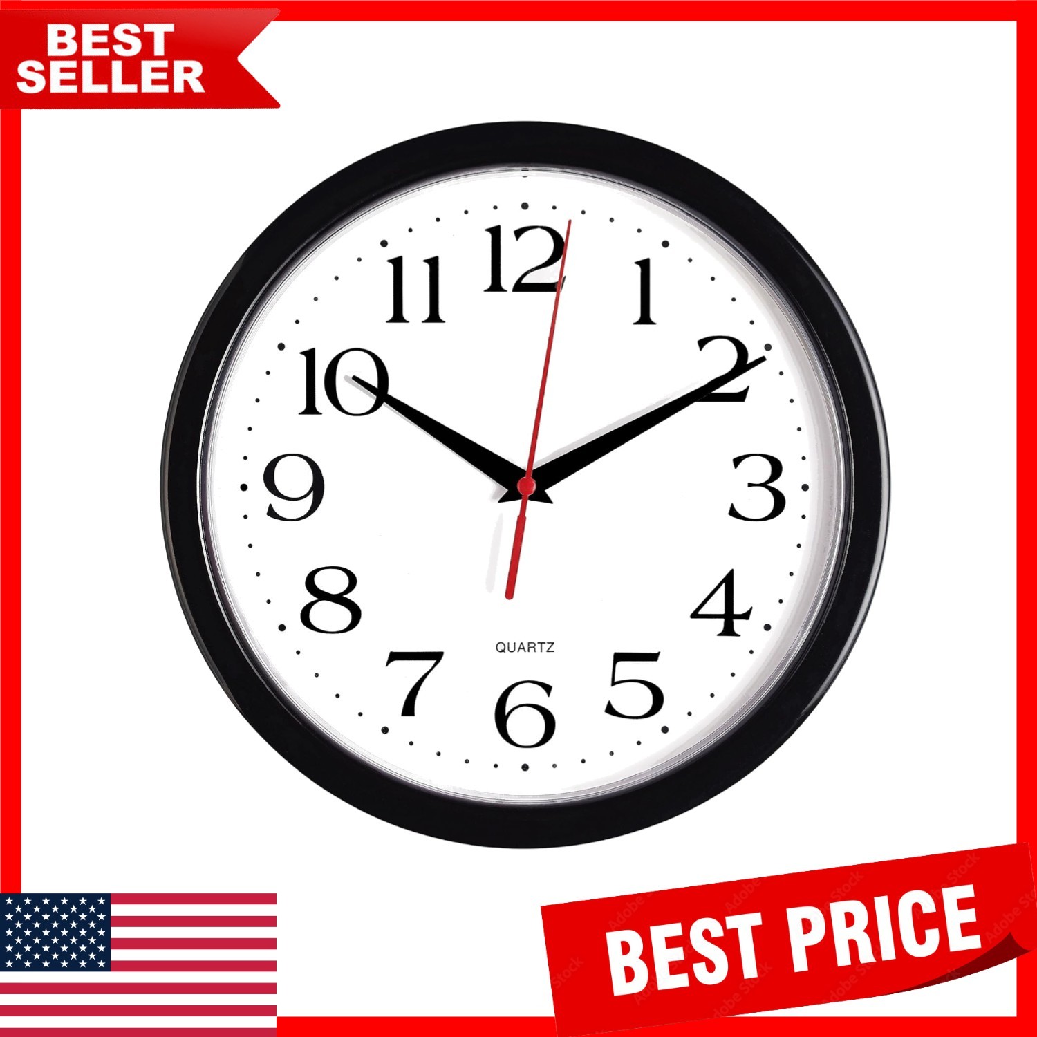Durable Black 10 Inch Silent Clock - Perfect for Classroom &