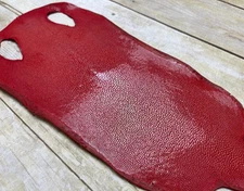 Red Genuine Polished Sanded Stingray Hide Skin Sting Ray Leather Shagreen 853