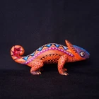 BEAUTIFUL OAXACAN WOOD CARVING CHAMELEON ALEBRIJE. MEXICAN FOLK ART.