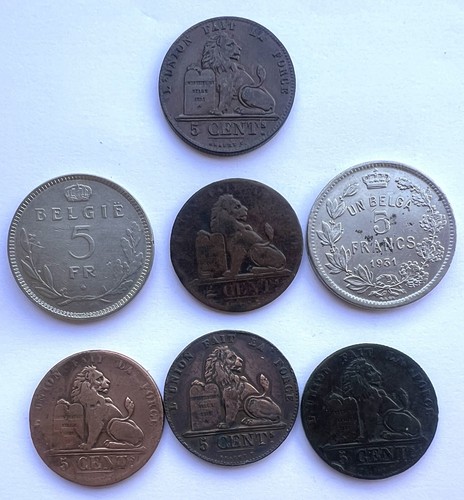 Lot Of 7 Pieces 5 CENTIMES And 5 Francs Belgium REF82806